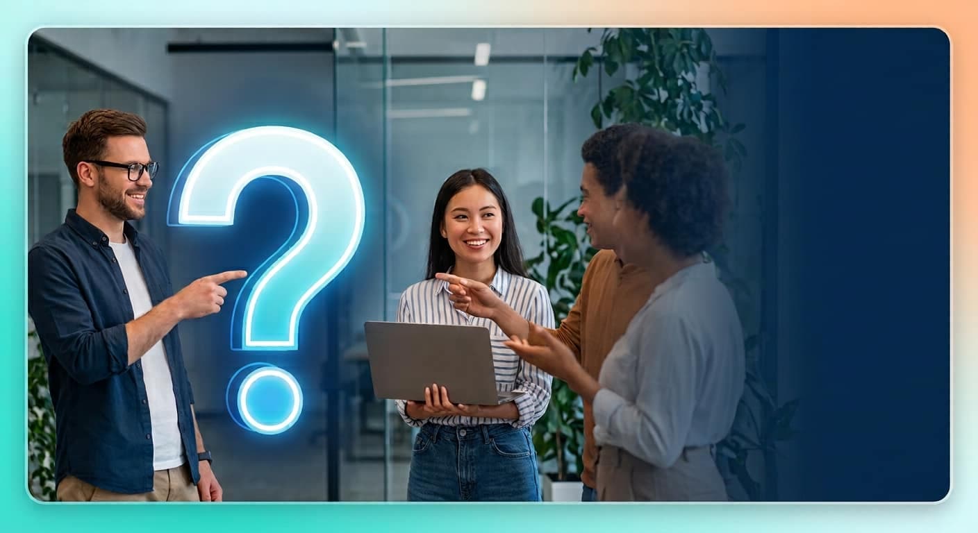 Colleagues discussing questions in a modern office