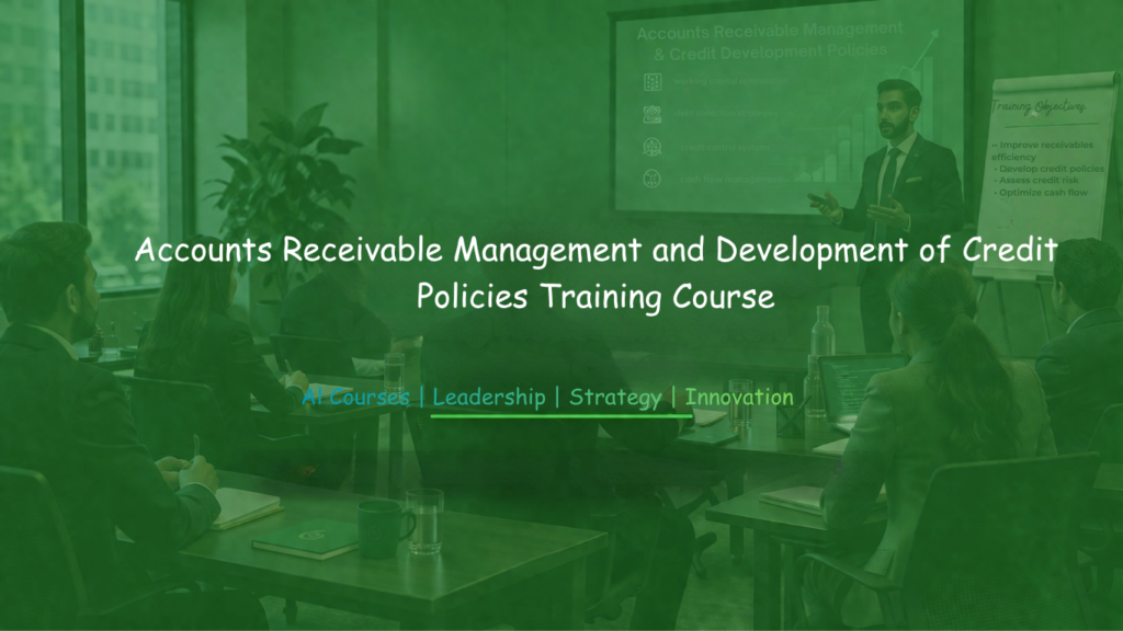 Business professionals attending Accounts Receivable Management and Development of Credit Policies training with a presenter and slides.
