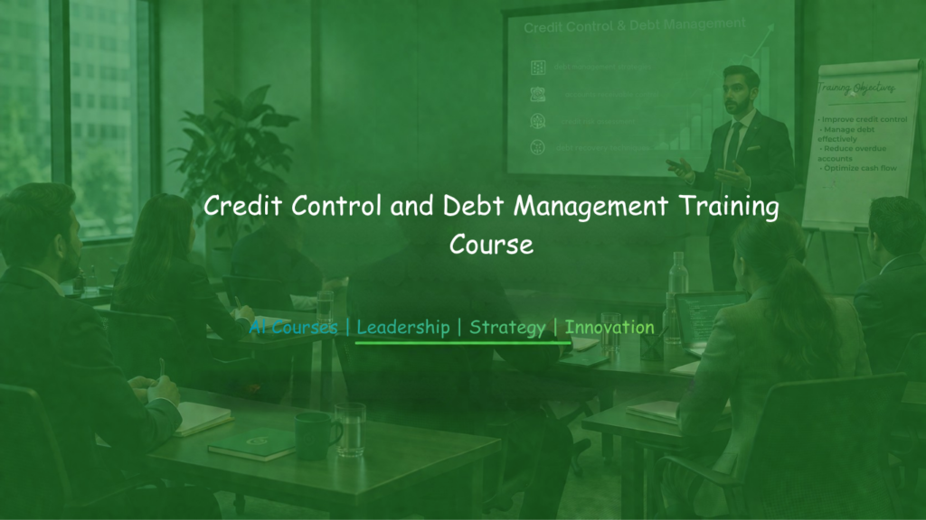 Business professionals attending Credit Control and Debt Management training with a presenter and slides.