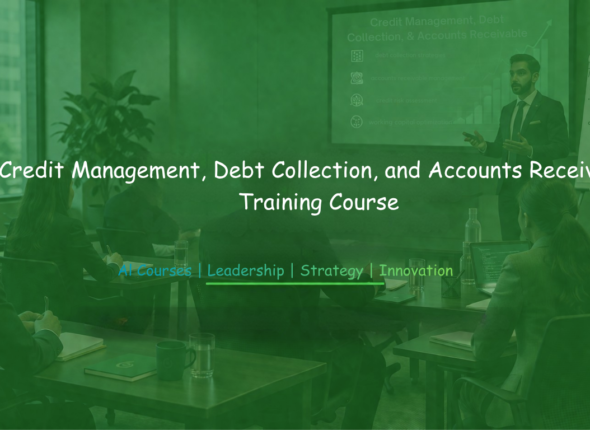 Business professionals attending Credit Management, Debt Collection and Accounts Receivables training with a presenter and slides.