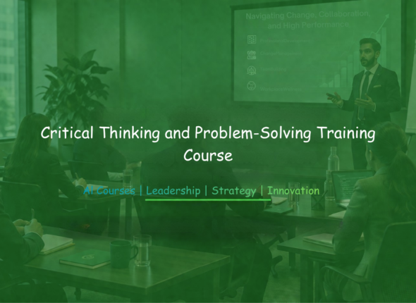 Corporate training session with a facilitator presenting critical thinking and problem-solving concepts to professionals in a boardroom setting.