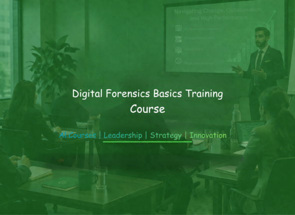 Instructor leading a digital forensics basics training session with participants analyzing data on computers in a professional lab setting.