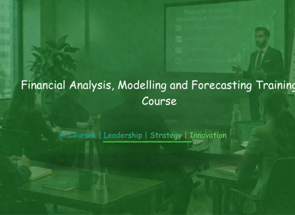 Business training session on Financial Analysis, Modelling and Forecasting Training with participants seated and instructor presenting slides and flipchart.