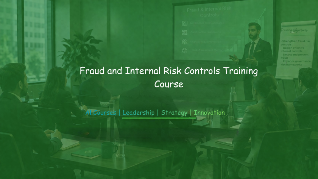 Business training session on Fraud and Internal Risk Controls Training with participants seated and instructor presenting slides and flipchart.