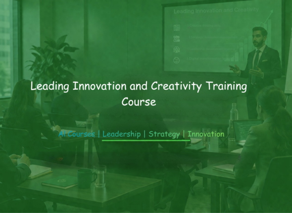 Business trainer presenting innovation and creativity strategies to professionals in a corporate training workshop setting.