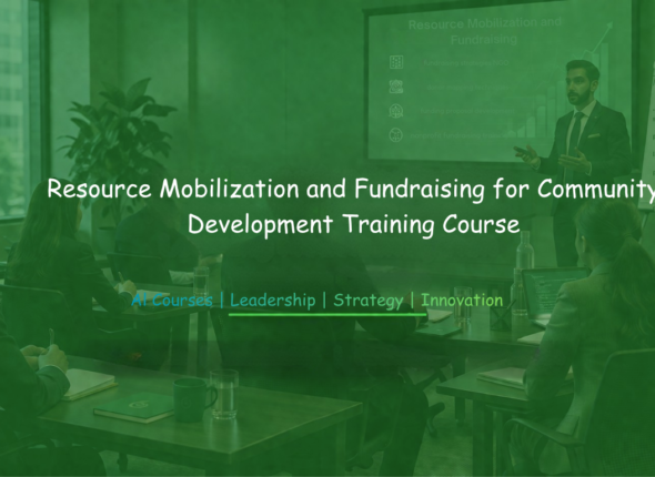 Training session on resource mobilization and fundraising with a presenter addressing professionals in a meeting room.