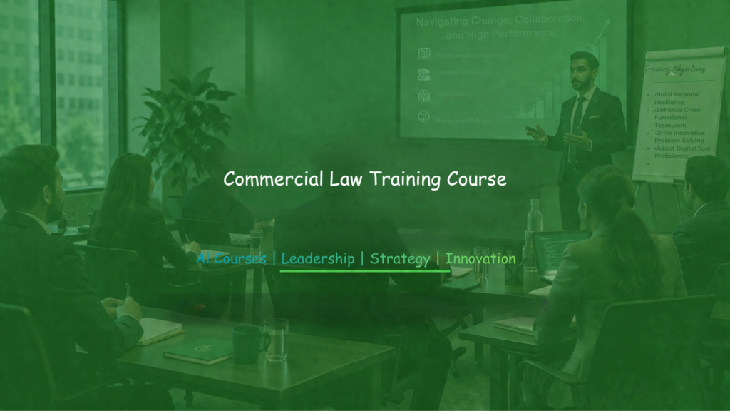 Corporate professionals attending a Commercial Law Training seminar in a modern boardroom environment.