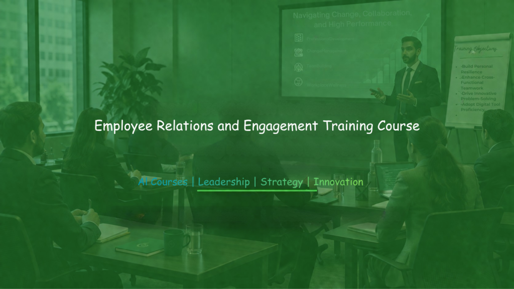 Employees and managers attending an Employee Relations and Engagement Training session in a professional corporate meeting room.