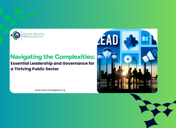 Banner featuring the title “Navigating the Complexities: Essential Leadership and Governance for a Thriving Public Sector,” with a visual of silhouetted professionals in a boardroom alongside icons representing leadership, strategy, communication, and institutional systems.