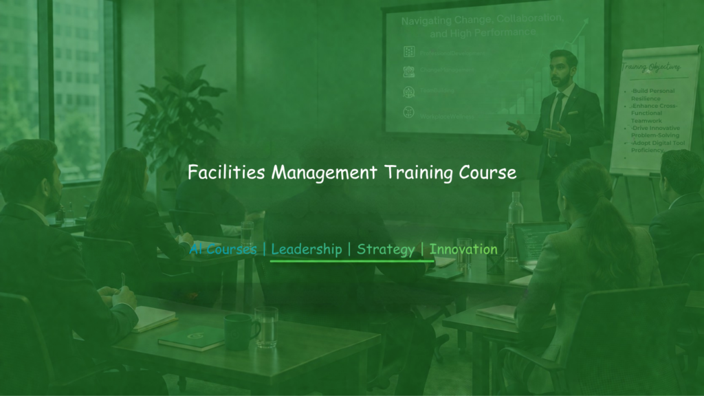 Facilities management training seminar focused on operational efficiency, maintenance planning, and workplace management.