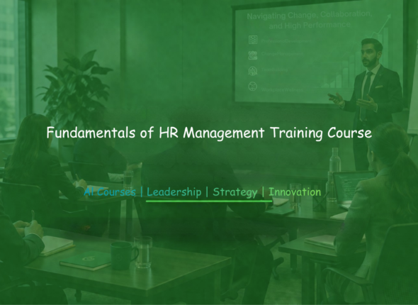 Corporate professionals attending a Fundamentals of HR Management Training session led by a business facilitator in a conference room.