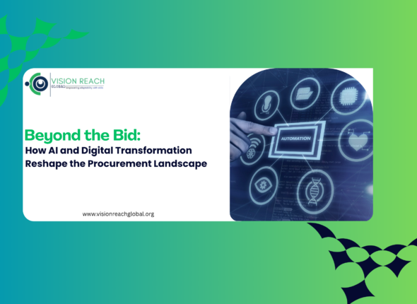 Banner graphic showing “Beyond the Bid: How AI and Digital Transformation Reshape the Procurement Landscape” with a digital interface illustrating automation, data analytics, and AI-driven procurement technologies.