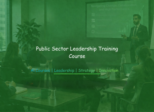 Public sector professionals attending a leadership training workshop with a facilitator presenting governance and performance strategies in a modern conference room.