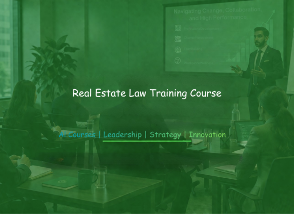 Real estate law training seminar with professionals learning legal frameworks and property regulations.
