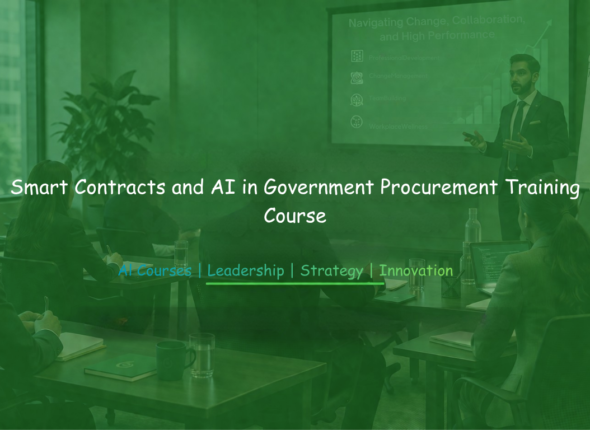 Trainer explaining smart contracts and AI integration to a group of government procurement professionals.