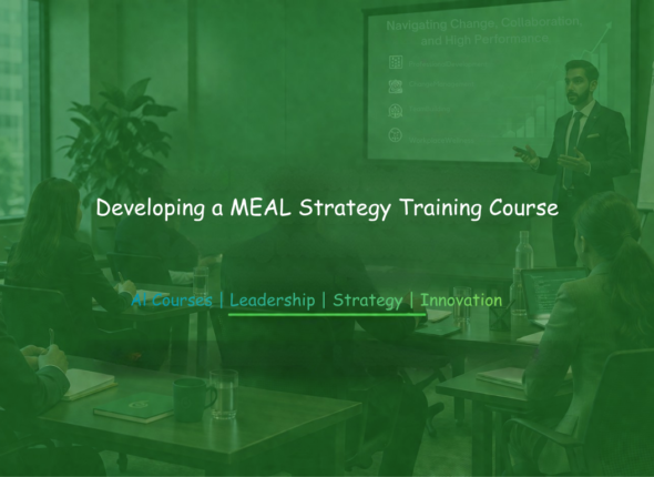 Training workshop banner displaying “Developing a MEAL Strategy Training” in a professional workshop setting.