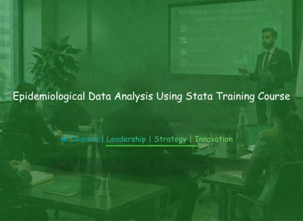 Healthcare and research professionals attending a training session on epidemiological data analysis using Stata software for public health research and statistical modeling.