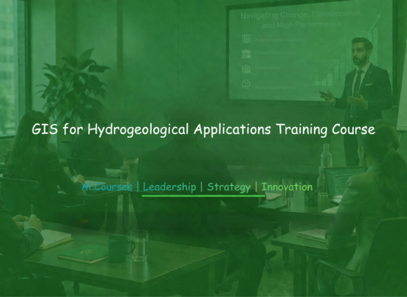 GIS for Hydrogeological Applications training course banner with a professional instructor presenting hydrogeological GIS concepts.