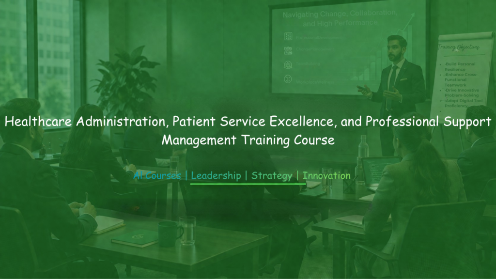 Healthcare professionals attending a training session on administration, patient service excellence, and support management.