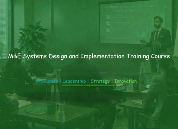 Training workshop banner displaying “M&E Systems Design and Implementation Training” during a professional workshop.